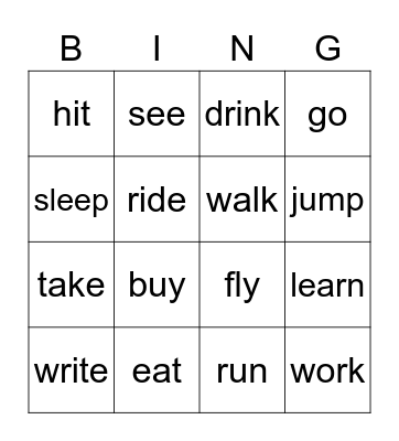 Verbs Bingo! Bingo Card