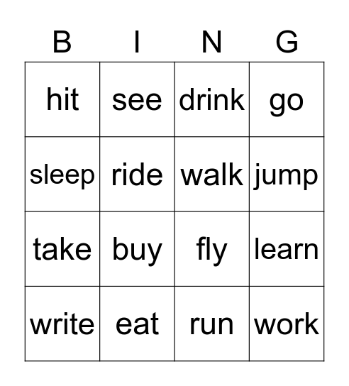 Verbs Bingo! Bingo Card