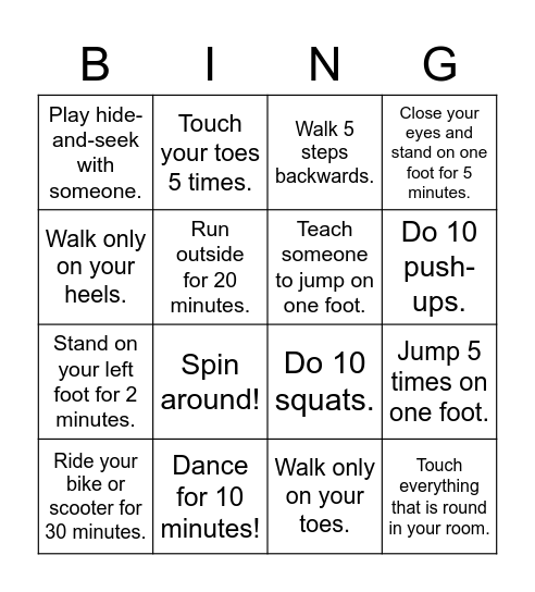 Move around! Bingo Card