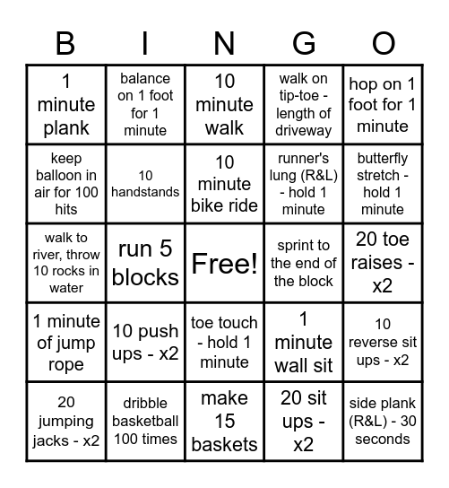 PE BINGO Card