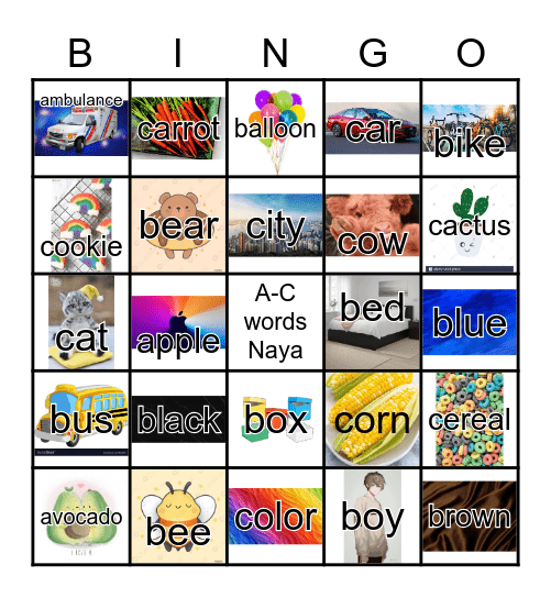 Untitled A-C words aya Bingo Card
