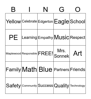 GLOW Bingo Card