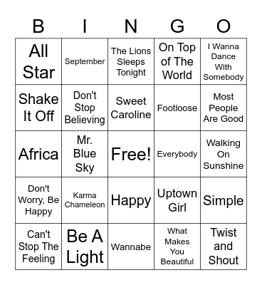 Music Mashup Bingo Card