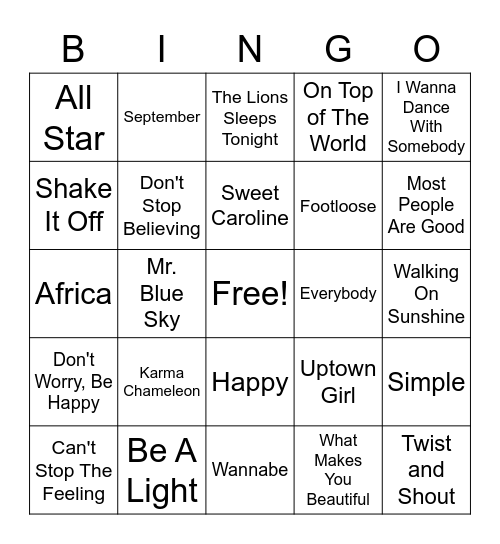 Music Mashup Bingo Card