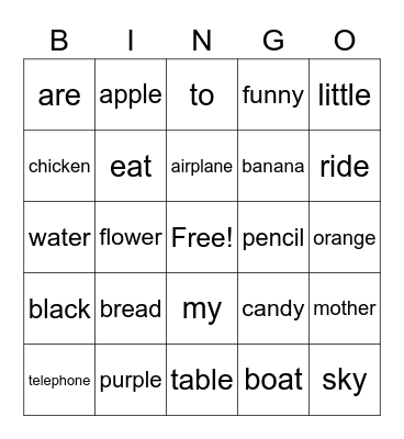 OLIVIA'S EDMARK BINGO Card