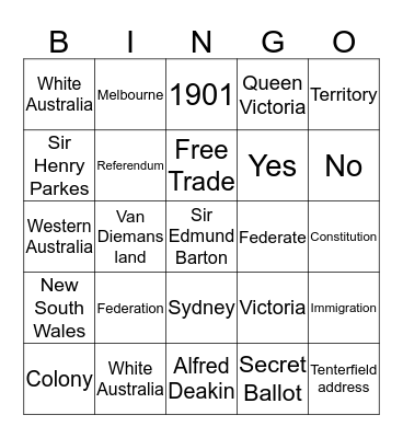 Federation Bingo Card