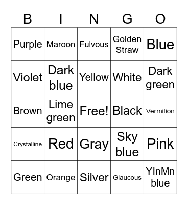 Colors Bingo Card