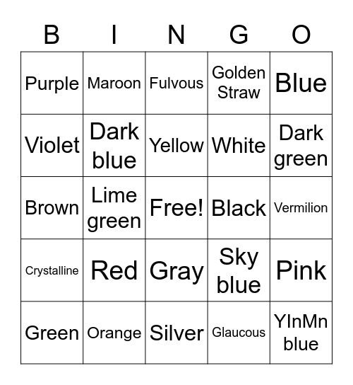 Colors Bingo Card
