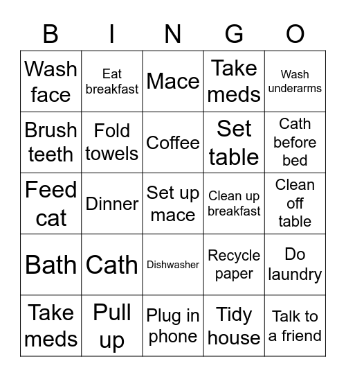 Morning routine/ afternoon and night time Bingo Card