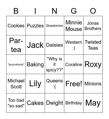 Alex's 26th Birthday Bingo Card