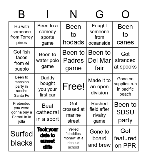 SDHS Memes bingo Card