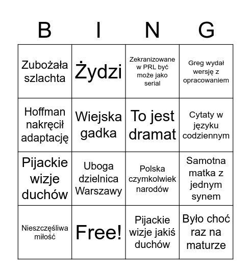 Lektury polskie Bingo Card