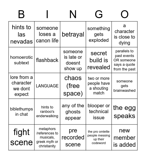 nothing goes wrong at the banquet Bingo Card