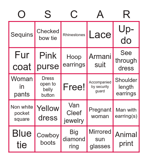 Oscar 2021 Bingo Card