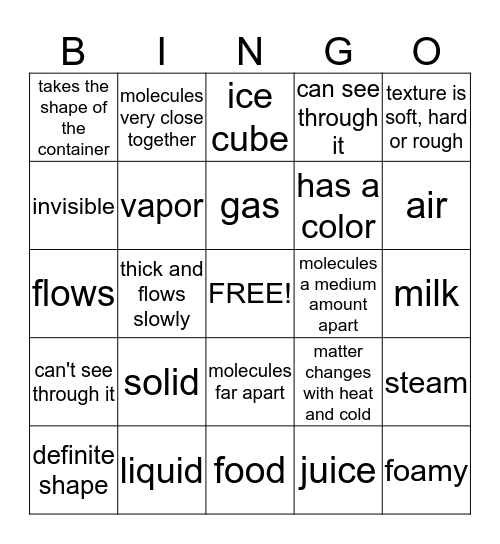 Matter Bingo Card