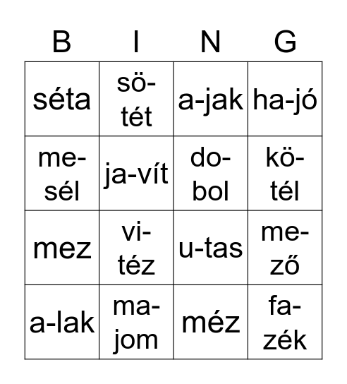 Meixner é betű Bingo Card