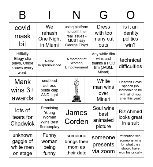 OSCARS 2021 Bingo Card