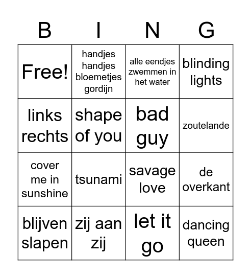 Juffendag bingo Card