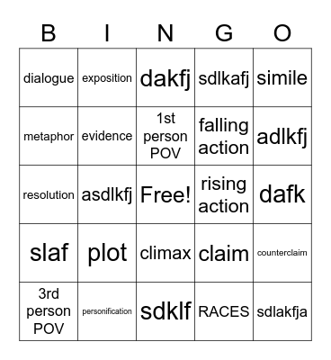 Milestones Vocabulary Bingo Card