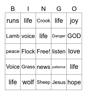 The Good Shepherd Bingo Card