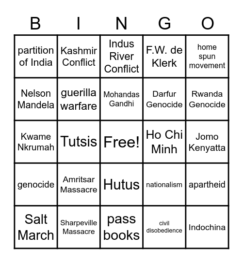 Decolonization Bingo Review Bingo Card