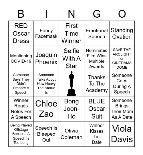 Oscar Bingo 2021 Bingo Card