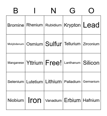 Periodic Table Bingo Card