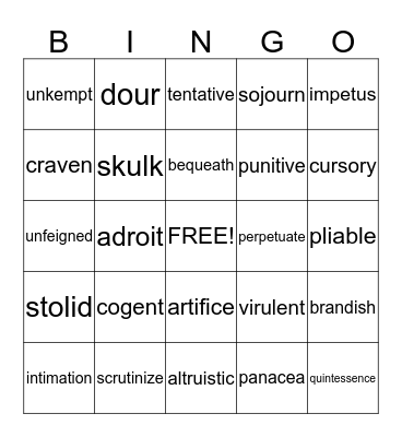 VOCABULARY Bingo Card