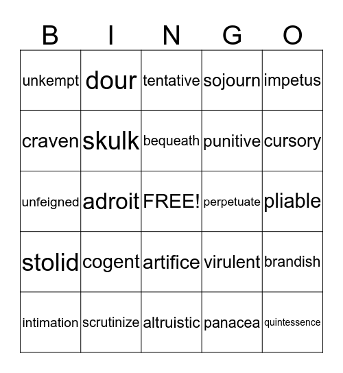 VOCABULARY Bingo Card