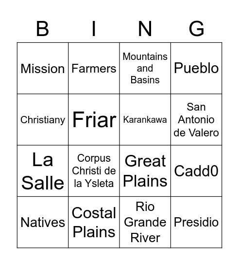Spanish Colonial Bingo Card