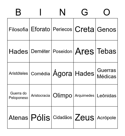 Grécia Antiga - QUESTÕES Bingo Card