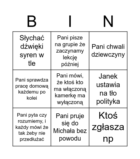 Polski bingo Card