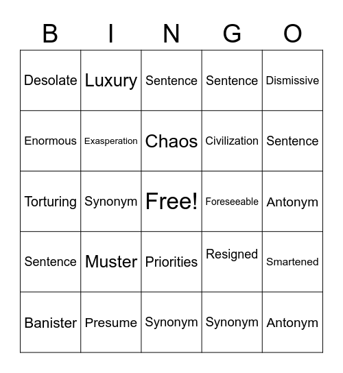 TBITSP: Chapter 1-3 Vocabulary Bingo Card