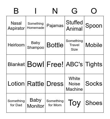 Baby Gift Bingo Card