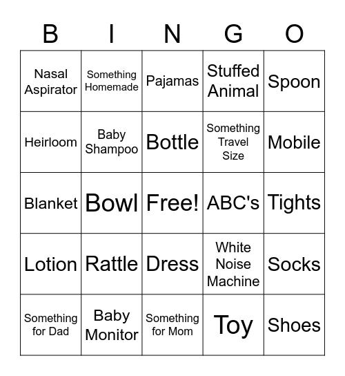 Baby Gift Bingo Card