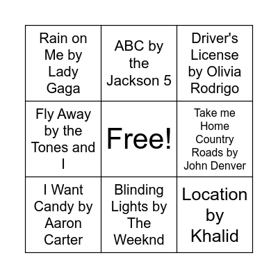 Music Bingo Card