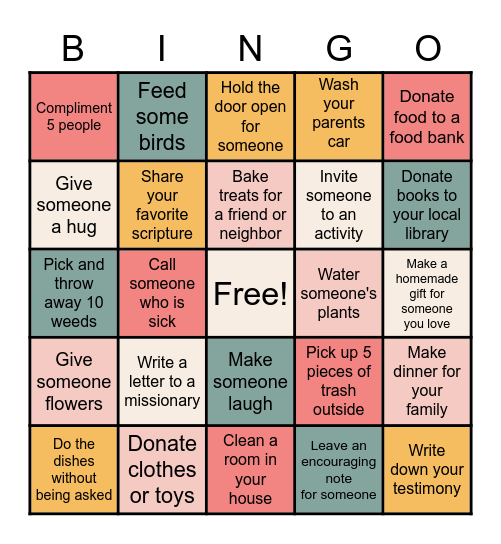 Young Womens Service Bingo! Bingo Card