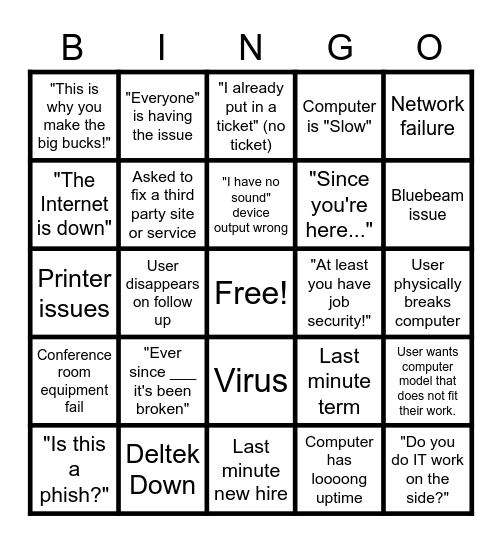 IT Week Bingo Card