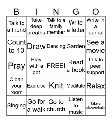 Coping Skills Bingo Card