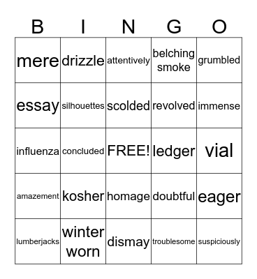 Theme 4 Vocab Bingo Card
