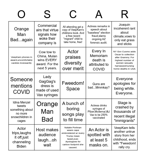 Oscars Bingo Card