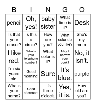 Language Review Bingo Card