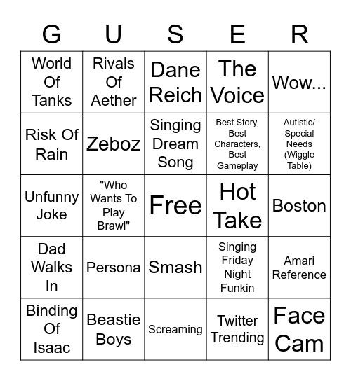 Gus Joins VC Bingo Card