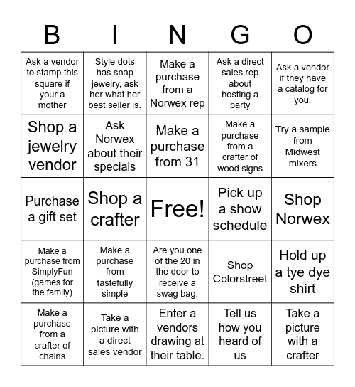 Shop with Mom Bingo Card