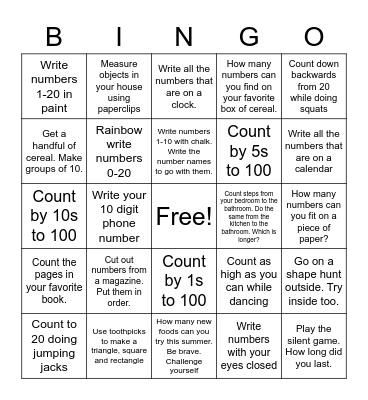 Math Bingo Card