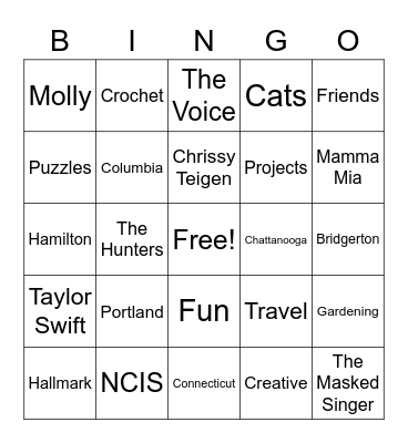Carol Bridges' Bingo! Bingo Card