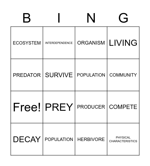 INTERACTIONS Bingo Card