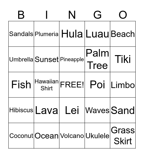 Dylan's Tiki Bingo! Bingo Card