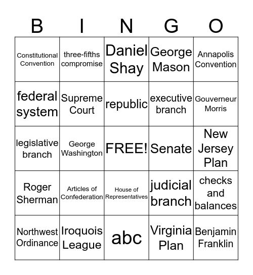 Chapter9--The Constitution Bingo Card