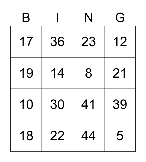 NUMBER BINGO 1-60 Bingo Card